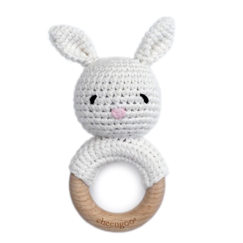 Cheengo Bunny Ring Hand Crocheted Rattle Snow