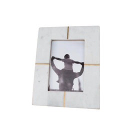 Matr Boomie Sammita 4x6 White Picture Frame - Carved Marble Brass Inlay