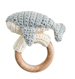 The Blueberry Hill Cotton Crochet Rattle Teether Whale
