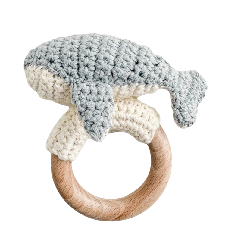 The Blueberry Hill Cotton Crochet Rattle Teether Whale
