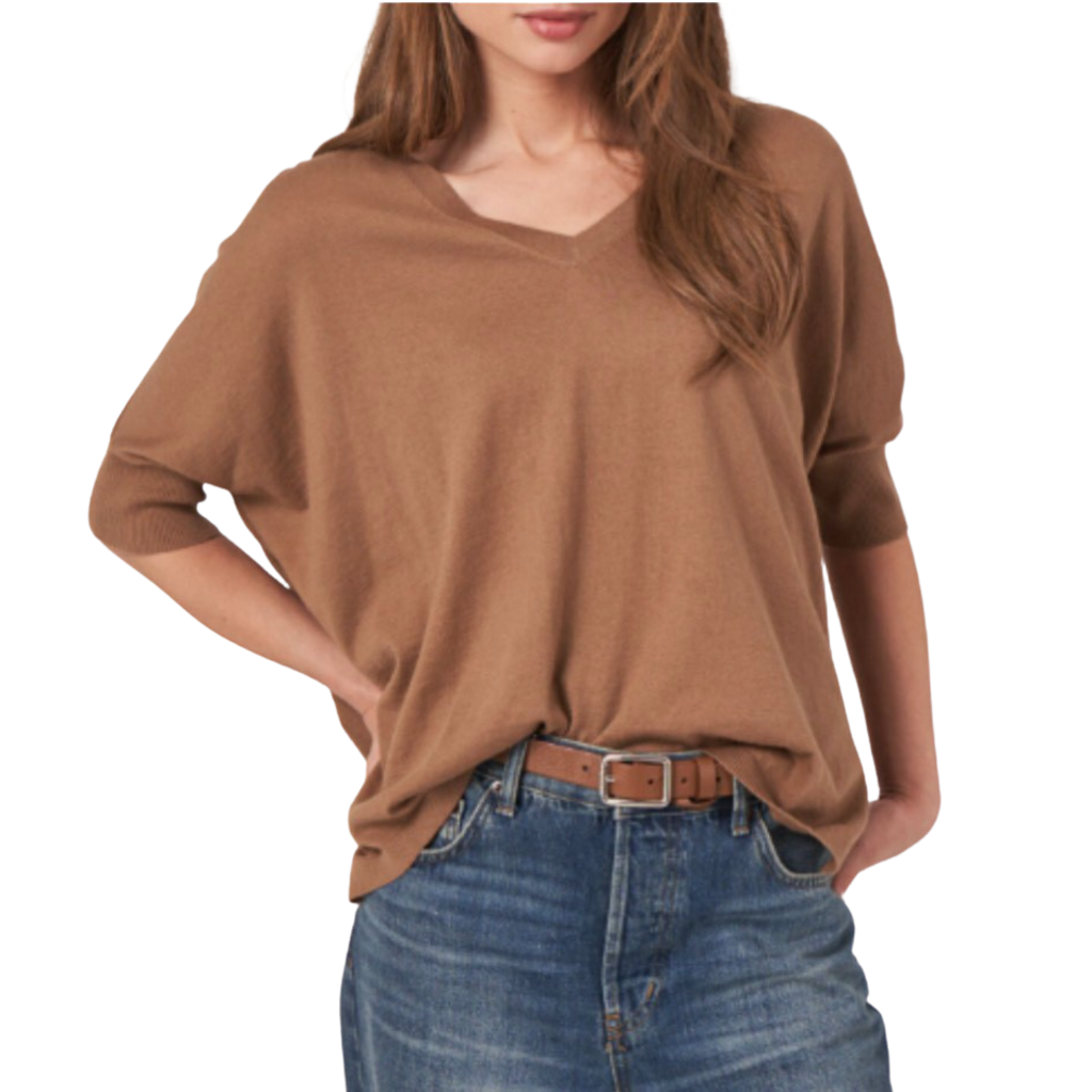 Repeat CASHMERE COTTON BLEND V NECK MOCCA