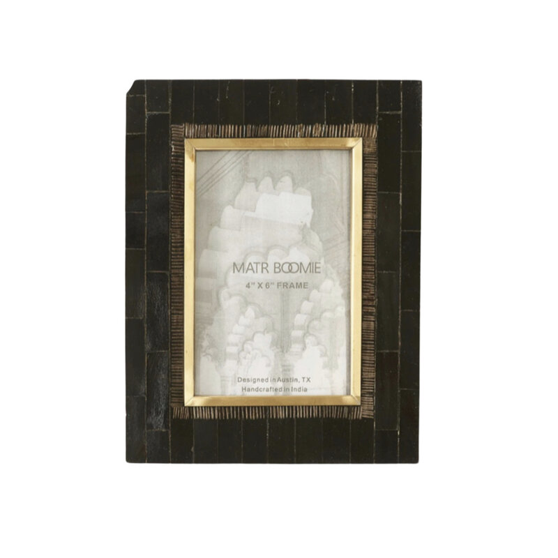 Matr Boomie Andhera 4x6 Black Picture Frame - Hand Carved Horn, Brass Inlay
