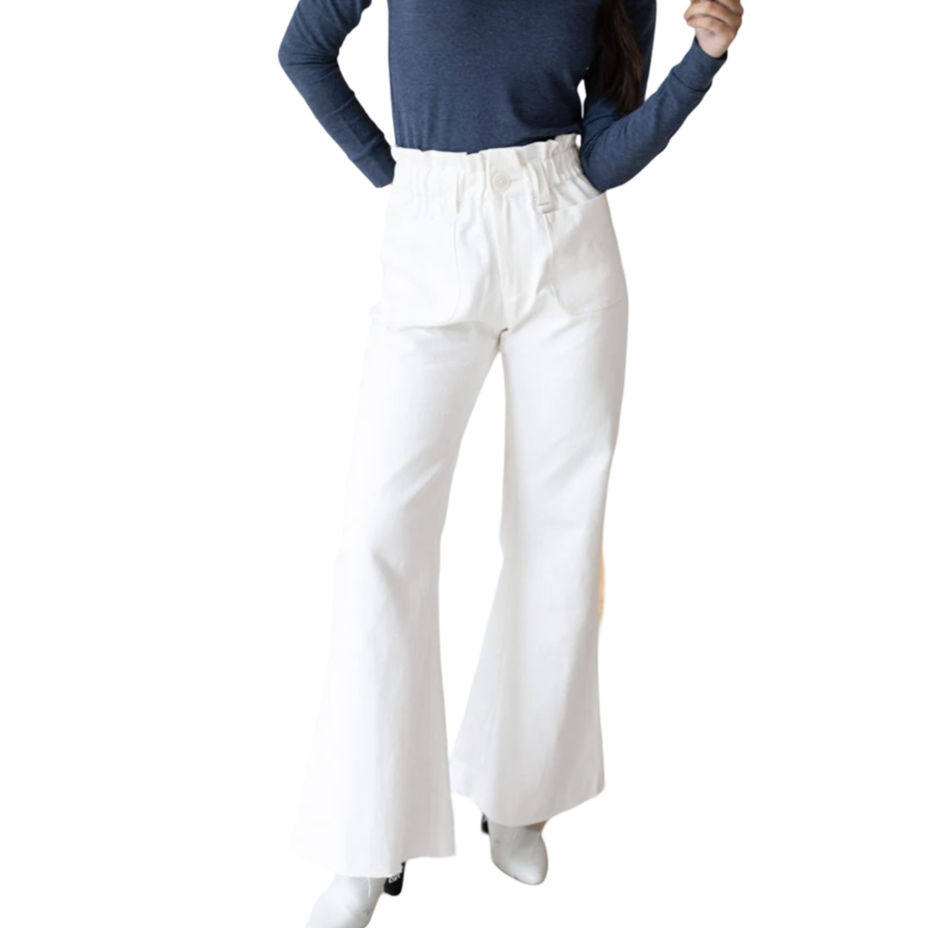 Emerson Fry Zip Front Tulip Crop Flare 2 Ivory Hemp Organic