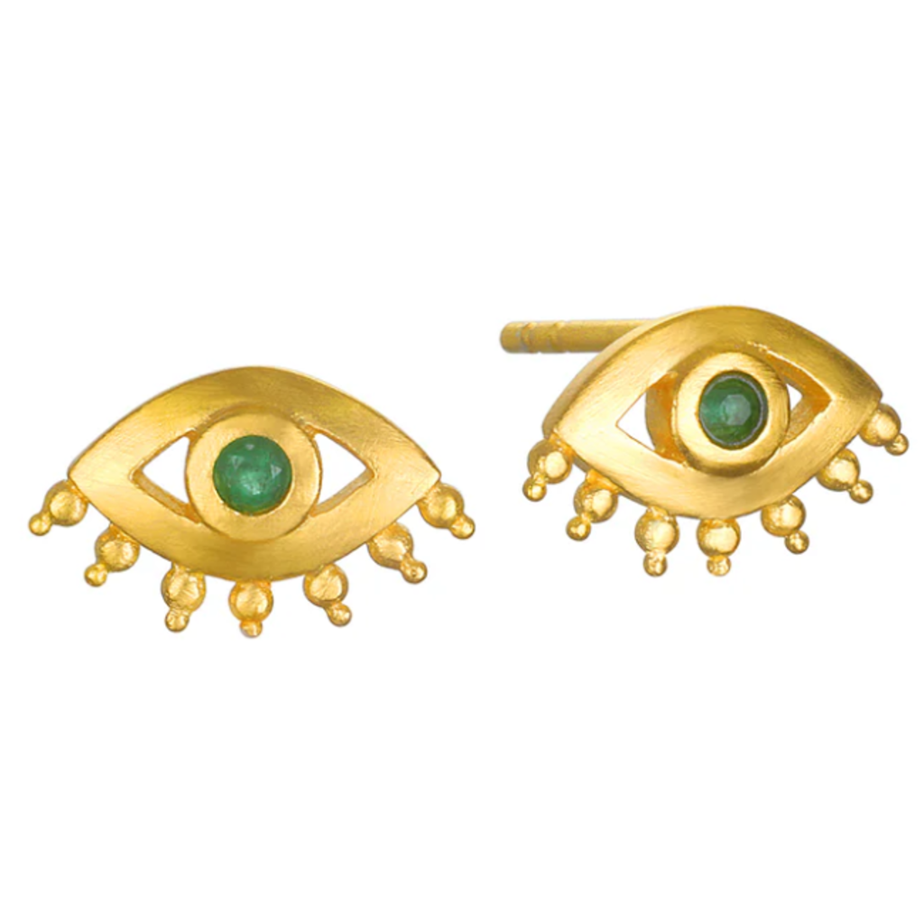 Satya Jewelry Emerald Evil Eye Dot Studs