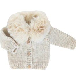 Huggalugs Fur Collar Natural Cardigan Sweater