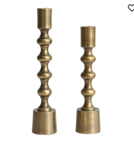 Cast Aluminum Taper Holders, Antique Gold Finish, Set of 2