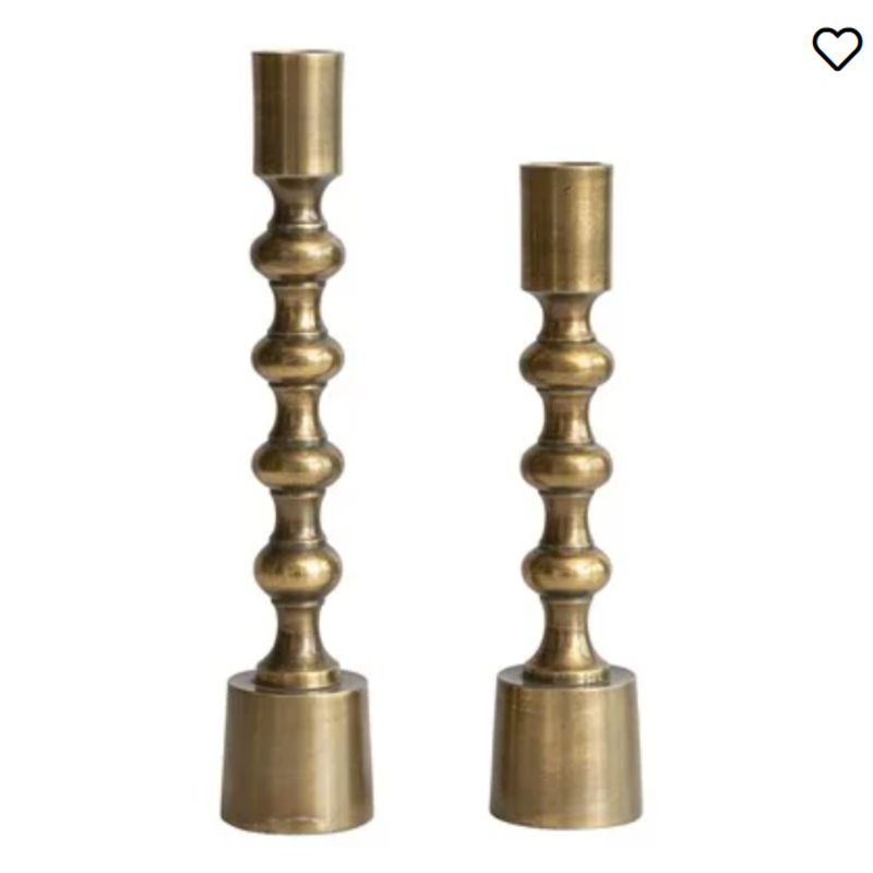 Cast Aluminum Taper Holders, Antique Gold Finish, Set of 2