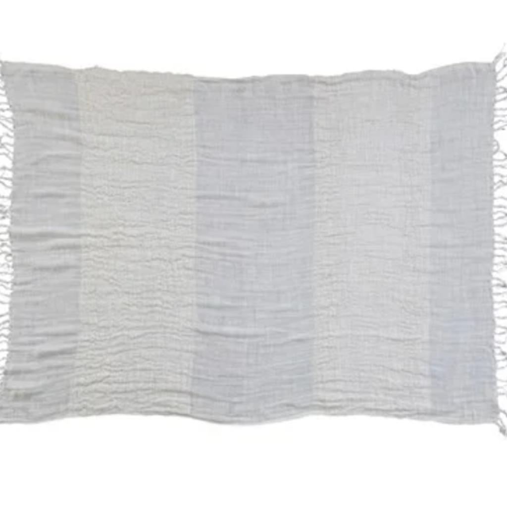 60"L x 50"W Woven Linen Throw w/ Stripes & Fringe