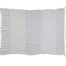60"L x 50"W Woven Linen Throw w/ Stripes & Fringe