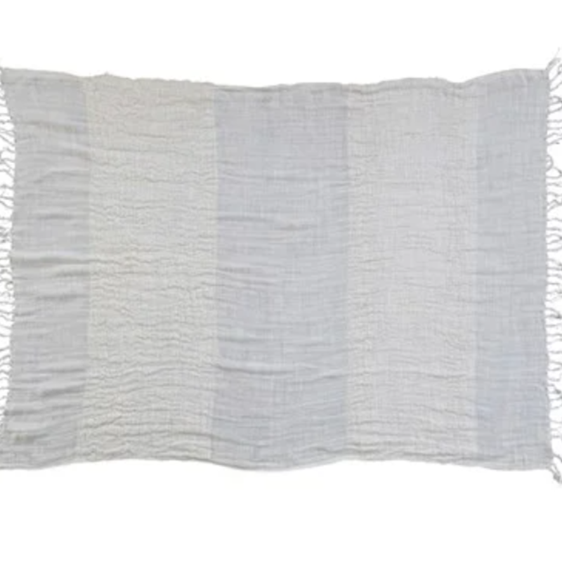 60"L x 50"W Woven Linen Throw w/ Stripes & Fringe
