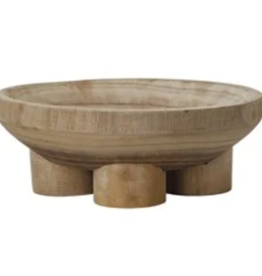 Decorative Paulownia Wood Footed Bowl, Natural