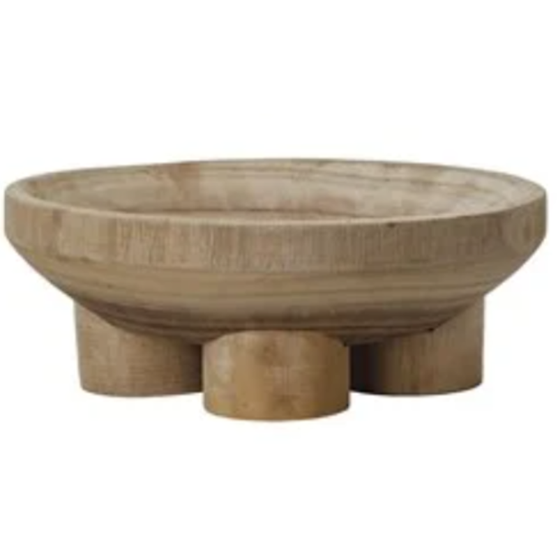 Decorative Paulownia Wood Footed Bowl, Natural