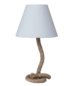 Twisted Manila Rope & Metal Indoor/Outdoor Table Lamp w/ Fabric Shade