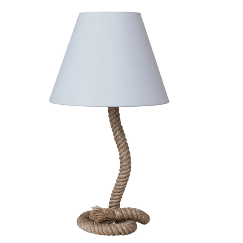 Twisted Manila Rope & Metal Indoor/Outdoor Table Lamp w/ Fabric Shade