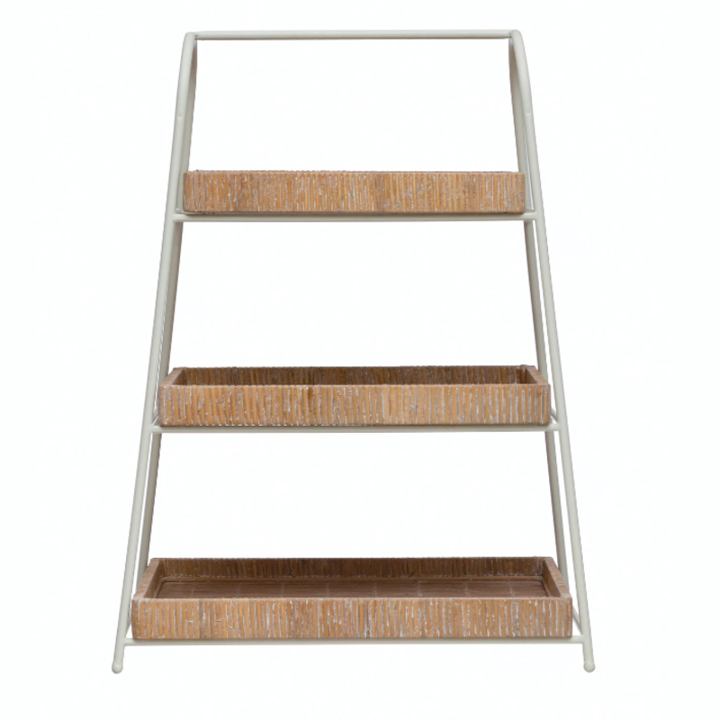 Decorative Metal, Wood and Bamboo 3-Tier Tray with Removable Trays