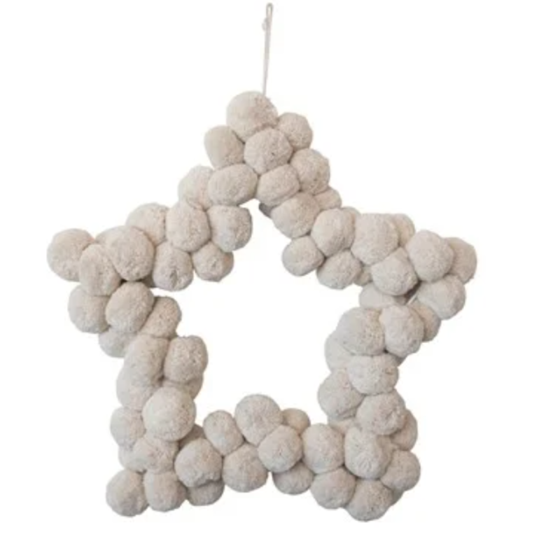 Handmade Metal & Wool Pom Pom Star Shaped Wreath