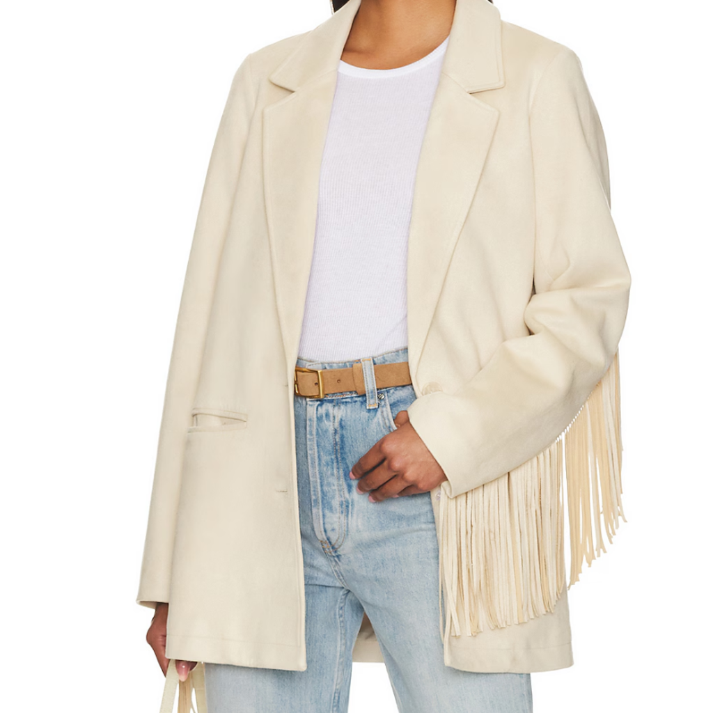 SHOW ME YOUR MUMU Sierra Fringe Jacket Cream Faux Suede