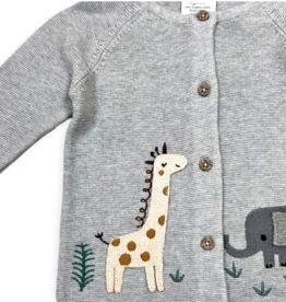 Viverano Animal Safari Embroidered Baby Cardigan Sweater Heather Grey