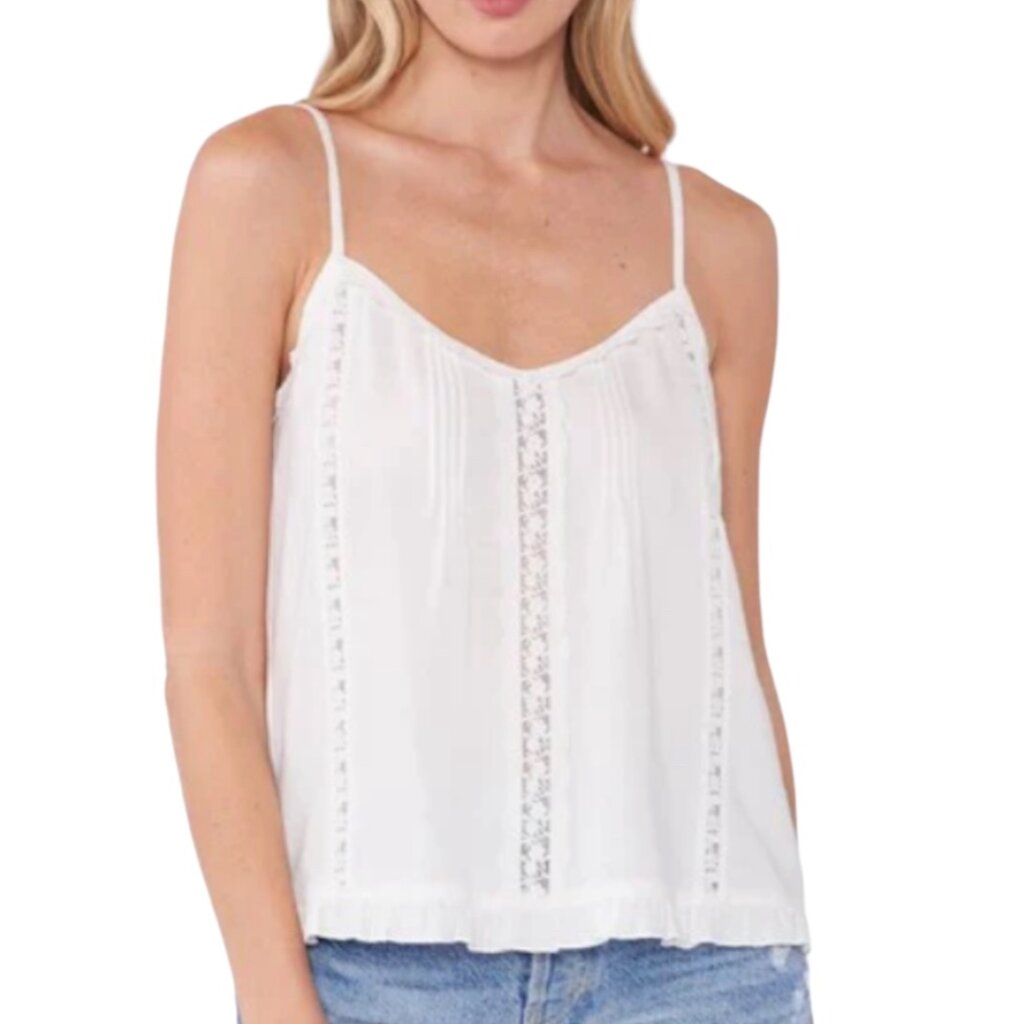 SPAGHETTI TANK W/ PINTUCKS & LACE TRIMS OFF WHITE