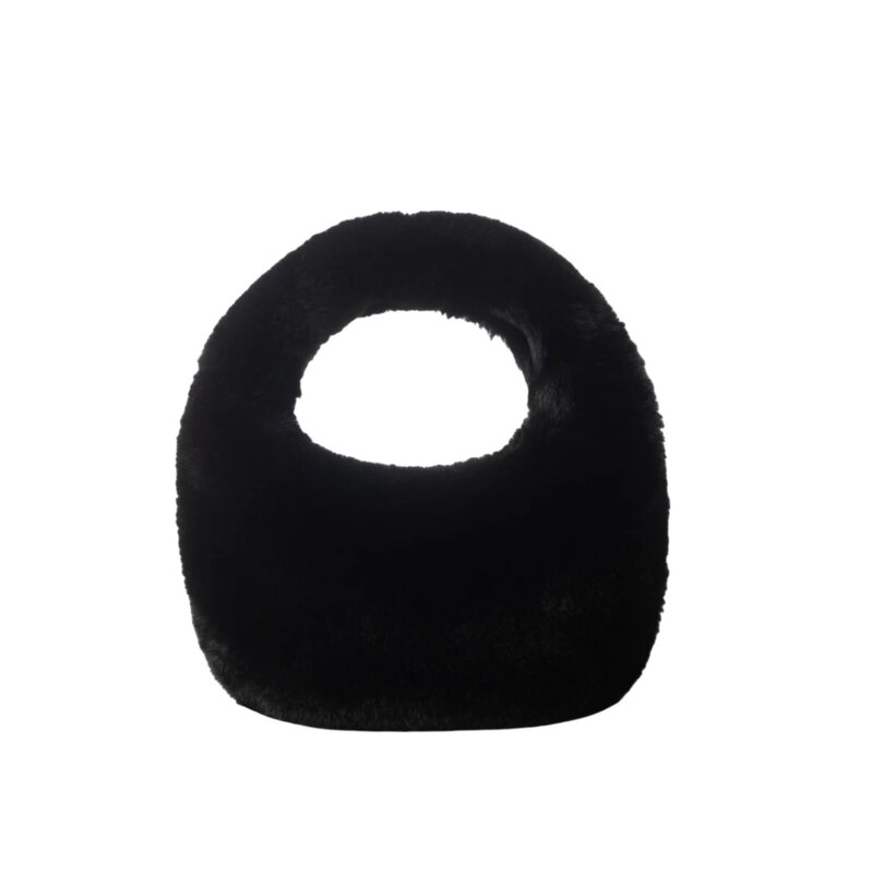 LAMARQUE ALIX Mini Faux Fur Hobo Bag BLACK