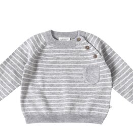 Viverano Milan Raglan Button Knit Baby Pullover Sweater Heather Grey Stripe