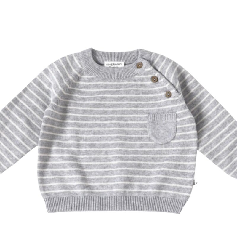 Viverano Milan Raglan Button Knit Baby Pullover Sweater Heather Grey Stripe