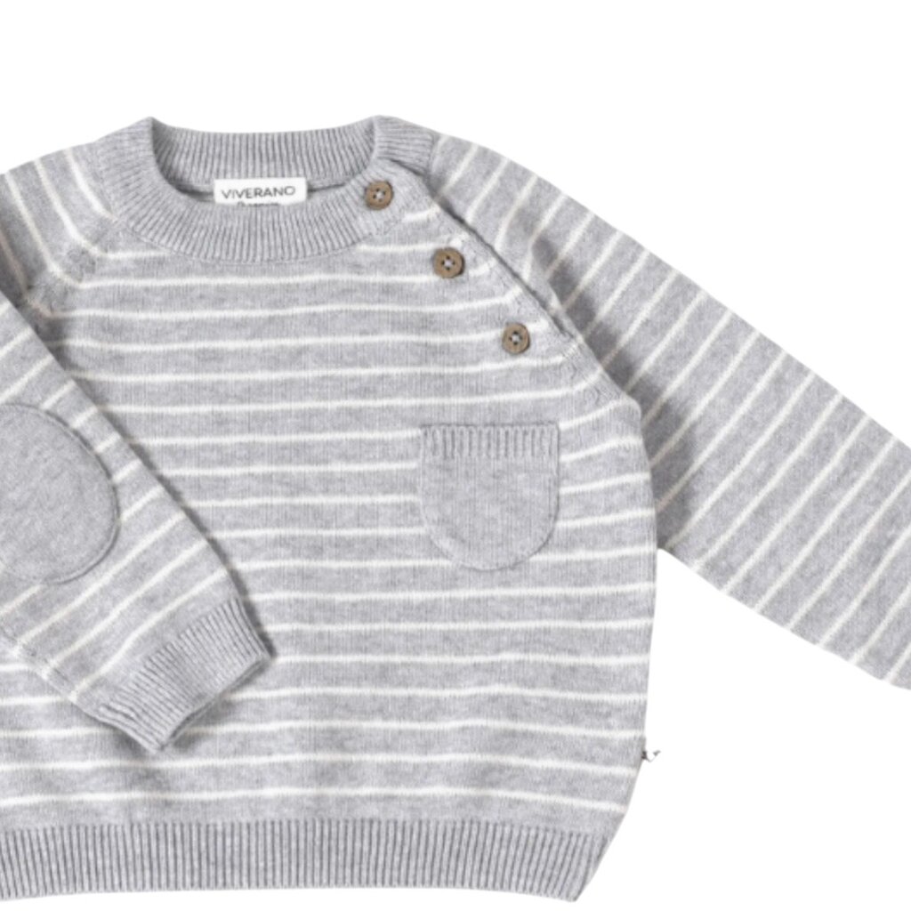 Viverano Milan Raglan Button Knit Baby Pullover Sweater Heather Grey Stripe