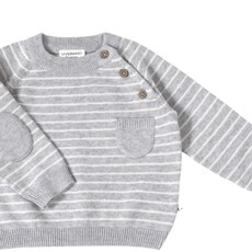 Viverano Milan Raglan Button Knit Baby Pullover Sweater Heather Grey Stripe