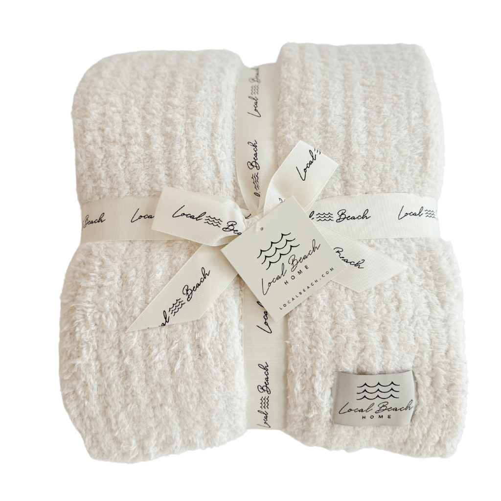 LOCAL BEACH Solid Ribbed Luxe Home Cozy Blanket CREAM