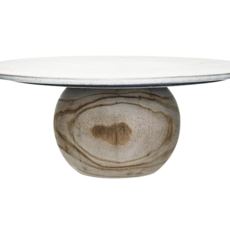 12" Round x 5"H Stoneware Pedestal w Wood Base