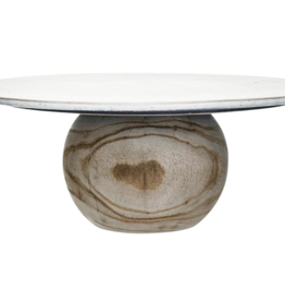12" Round x 5"H Stoneware Pedestal w Wood Base