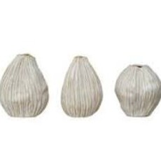 S/3 3-1/4"Lx4-1/4"H Stoneware Vases w Debossed Lines, White