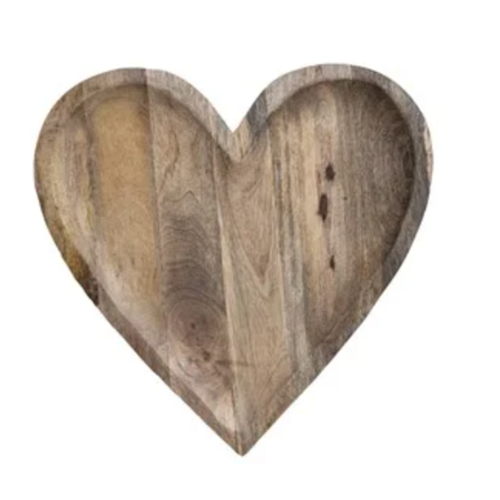 13-1/2"L x 13-1/4"W Mango Wood Heart Shaped Bowl,Natural