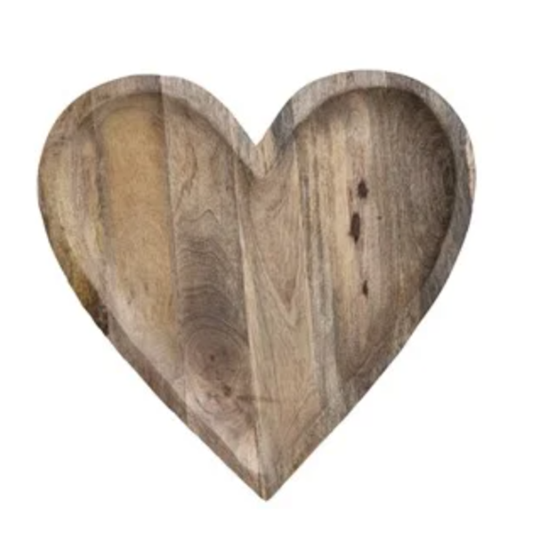13-1/2"L x 13-1/4"W Mango Wood Heart Shaped Bowl,Natural