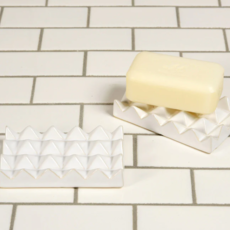 Ceramic Soap Dish - Raised Pyramid, Rectangle - Matte White