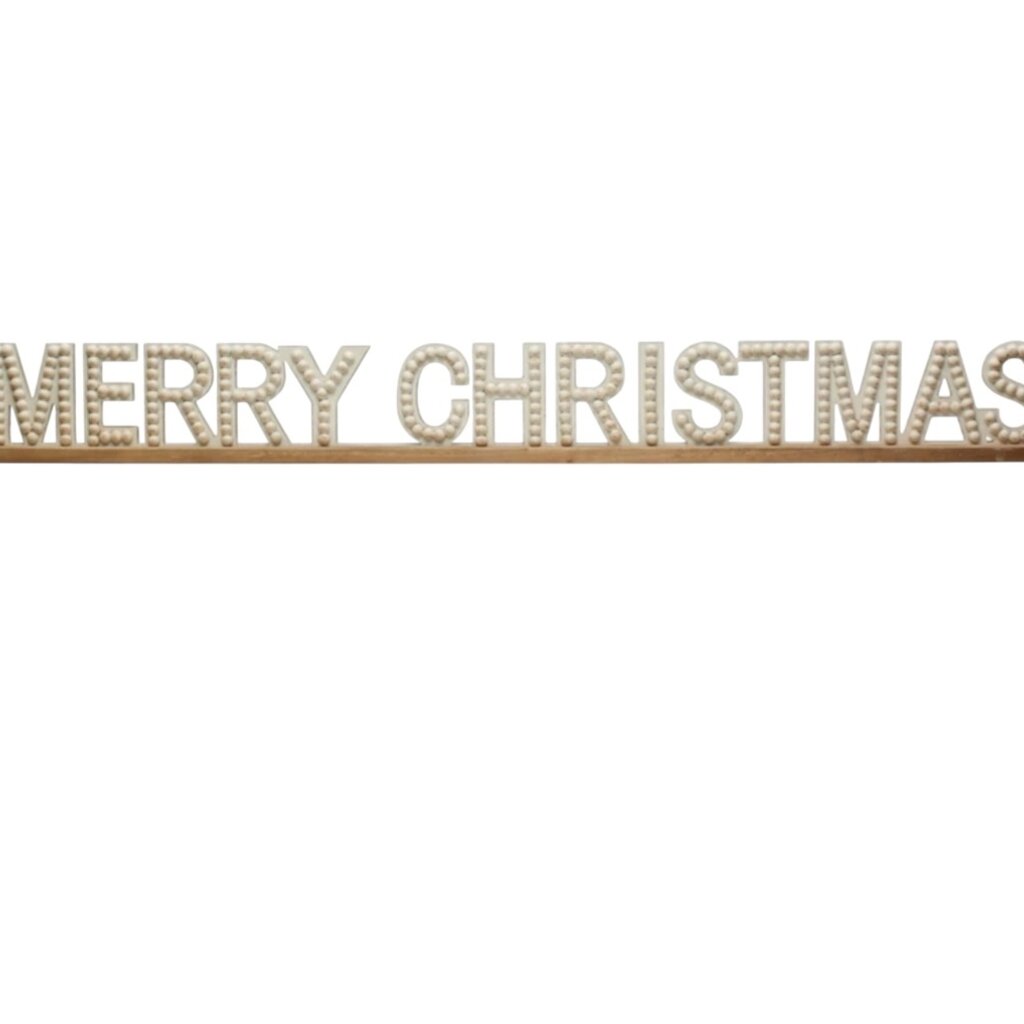 54"L x 6"H Fir Wood Hobnail Mantel Sign "Merry Christmas", White & Natural