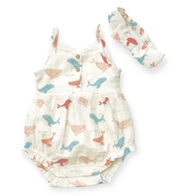 Viverano Whales Strap Baby Romper+Headband NATURAL