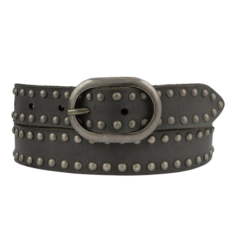 ZWIER OVAL BUCKLE LEATHER BELT DARK GREY
