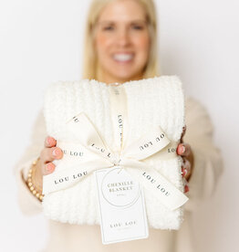 LOU LOU Chenille Blanket White Small 30x30