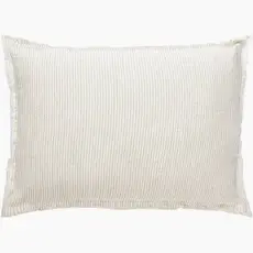 Anaya Beige Pinstripe Fringe Soft Linen Pillow 14x20 Down Alternative Insert