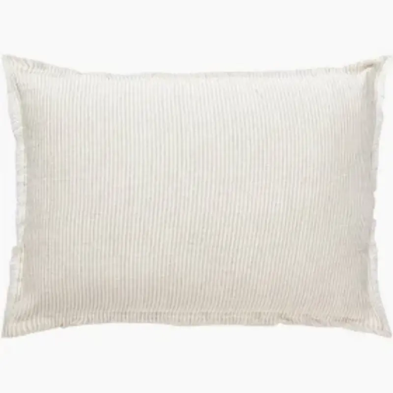 Anaya Beige Pinstripe Fringe Soft Linen Pillow 14x20 Down Alternative Insert