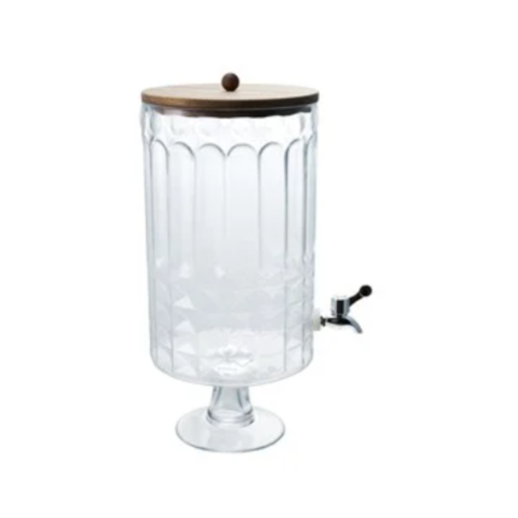 8 Quart Glass Footed Beverage Dispenser with Spout & Lid