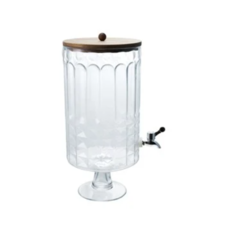 8 Quart Glass Footed Beverage Dispenser with Spout & Lid