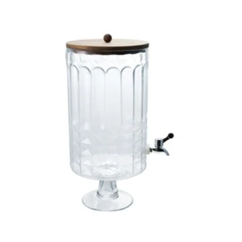 8 Quart Glass Footed Beverage Dispenser with Spout & Lid