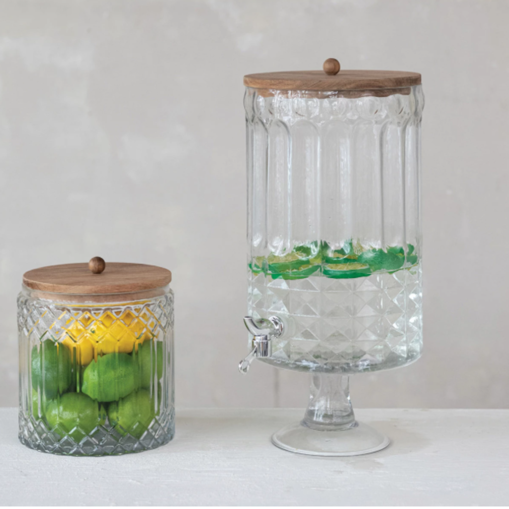 8 Quart Glass Footed Beverage Dispenser with Spout & Lid