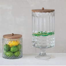 8 Quart Glass Footed Beverage Dispenser with Spout & Lid