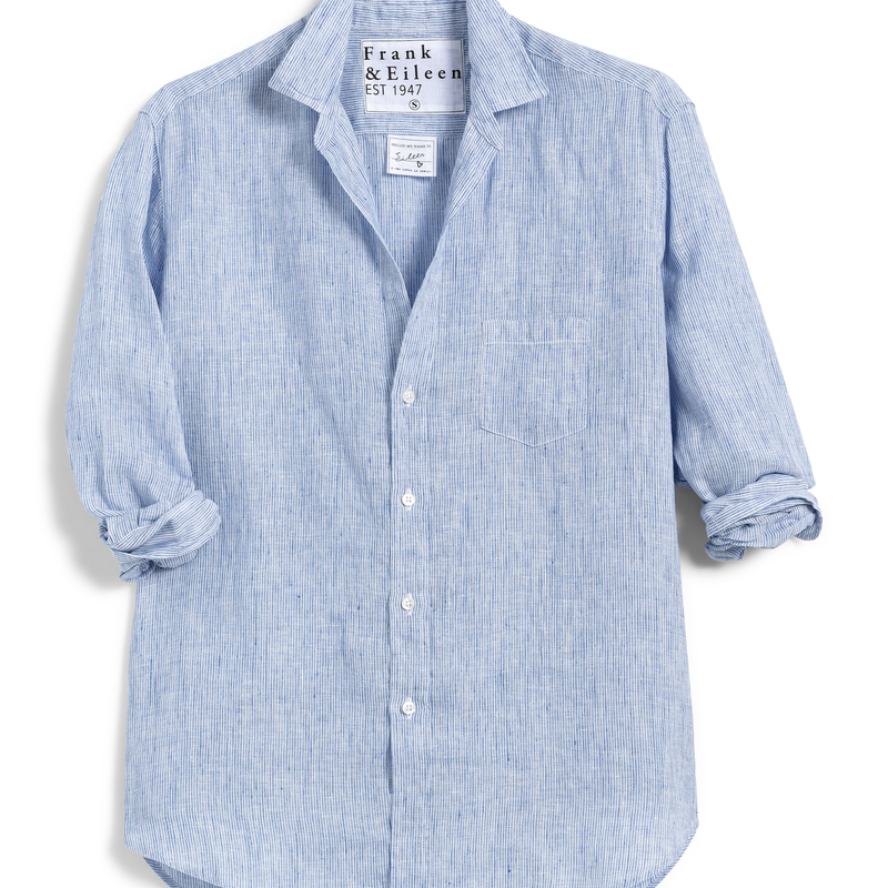 FRANK & EILEEN MENS FINBAR WOVEN BUTTON UP THIN BLUE STRIPE