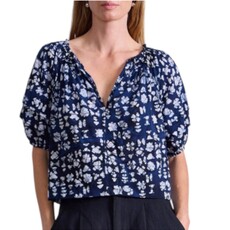 APIECE APART CAMINITAS PUFF SLEEVE TOP GEO INDIGO