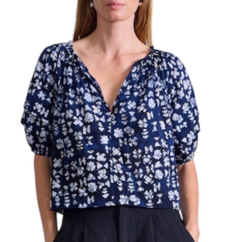 APIECE APART CAMINITAS PUFF SLEEVE TOP GEO INDIGO