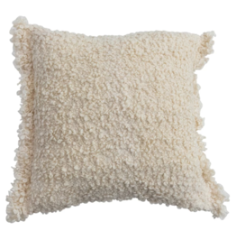 18" Square Woven Bouclé Fabric Indoor/Outdoor Pillow with Fringe